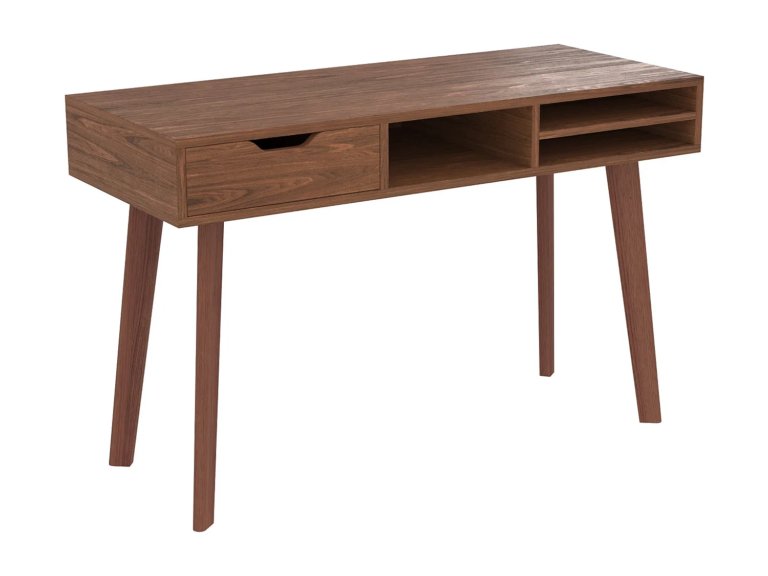 Scrivania con 1 cassetto e 3 nicchie in legno scuro - Moka