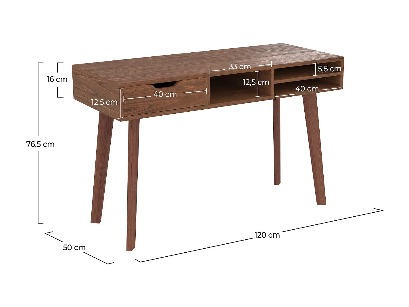 Scrivania con 1 cassetto e 3 nicchie in legno scuro - Moka