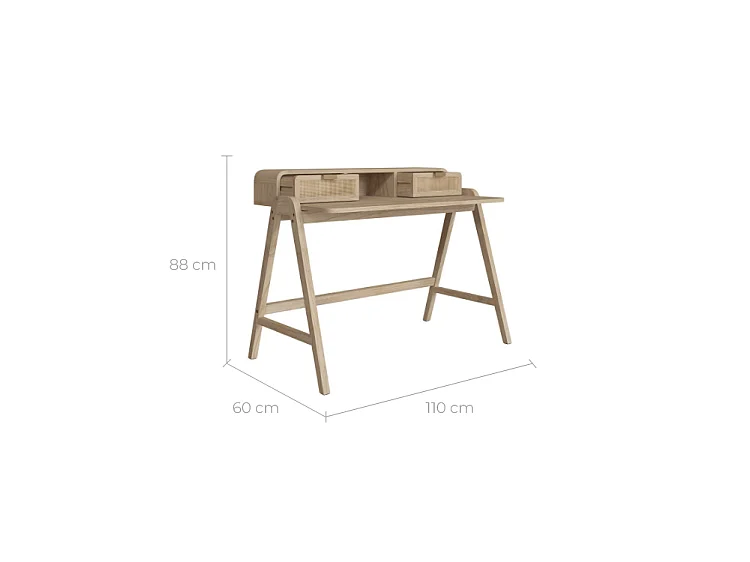 Bureau en bois de mindi et cannage - Khao