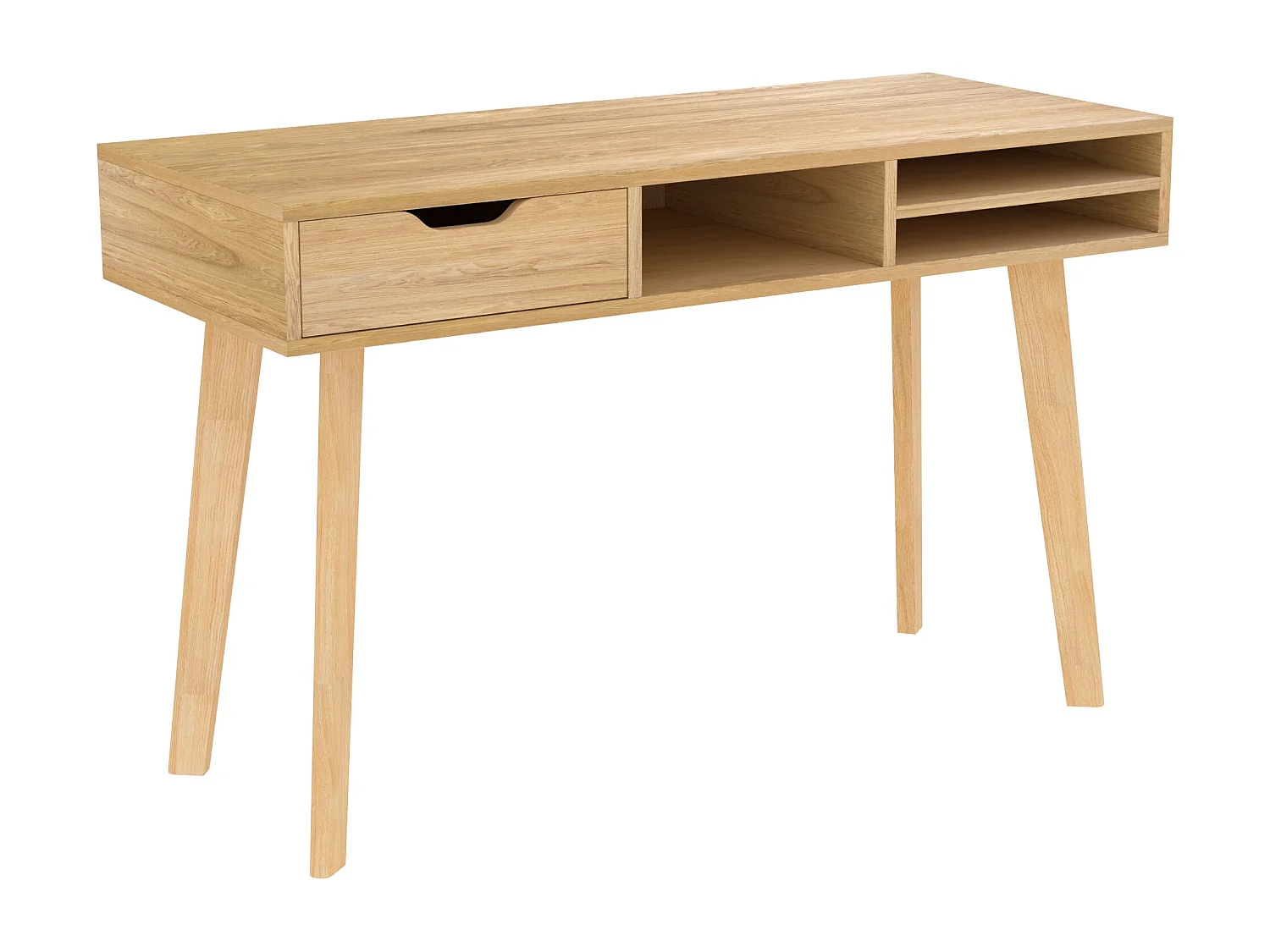 Scrivania con 1 cassetto e 3 nicchie in legno chiaro - Moka