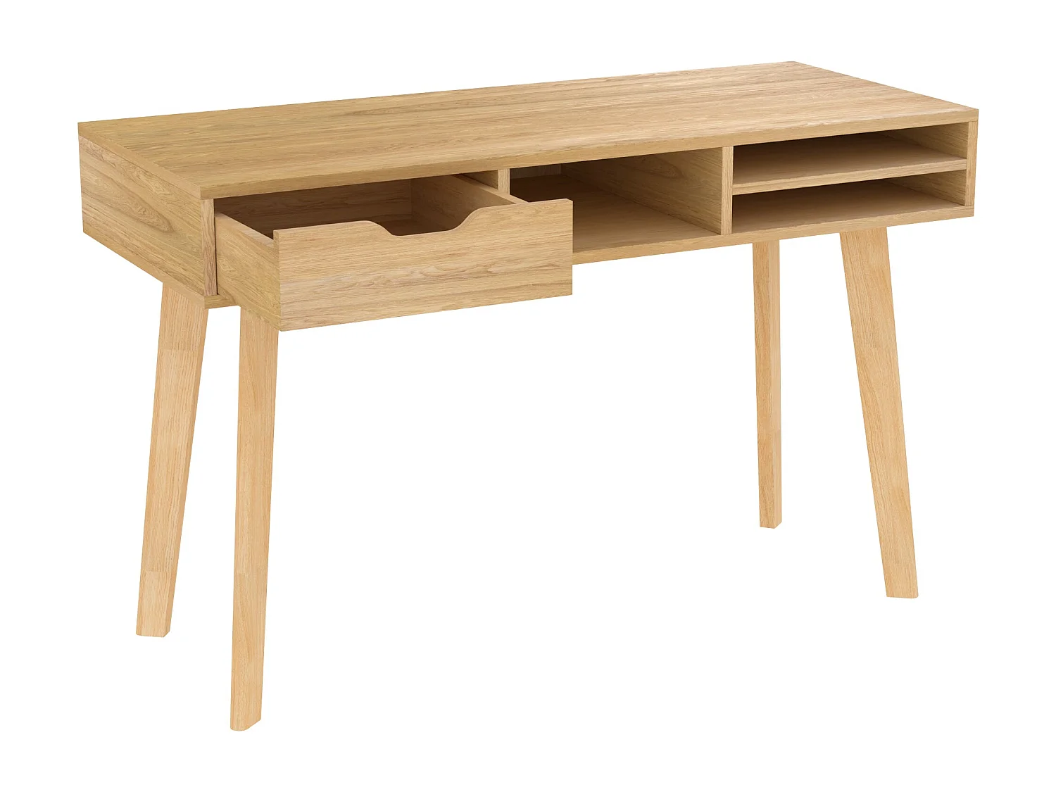 Scrivania con 1 cassetto e 3 nicchie in legno chiaro - Moka