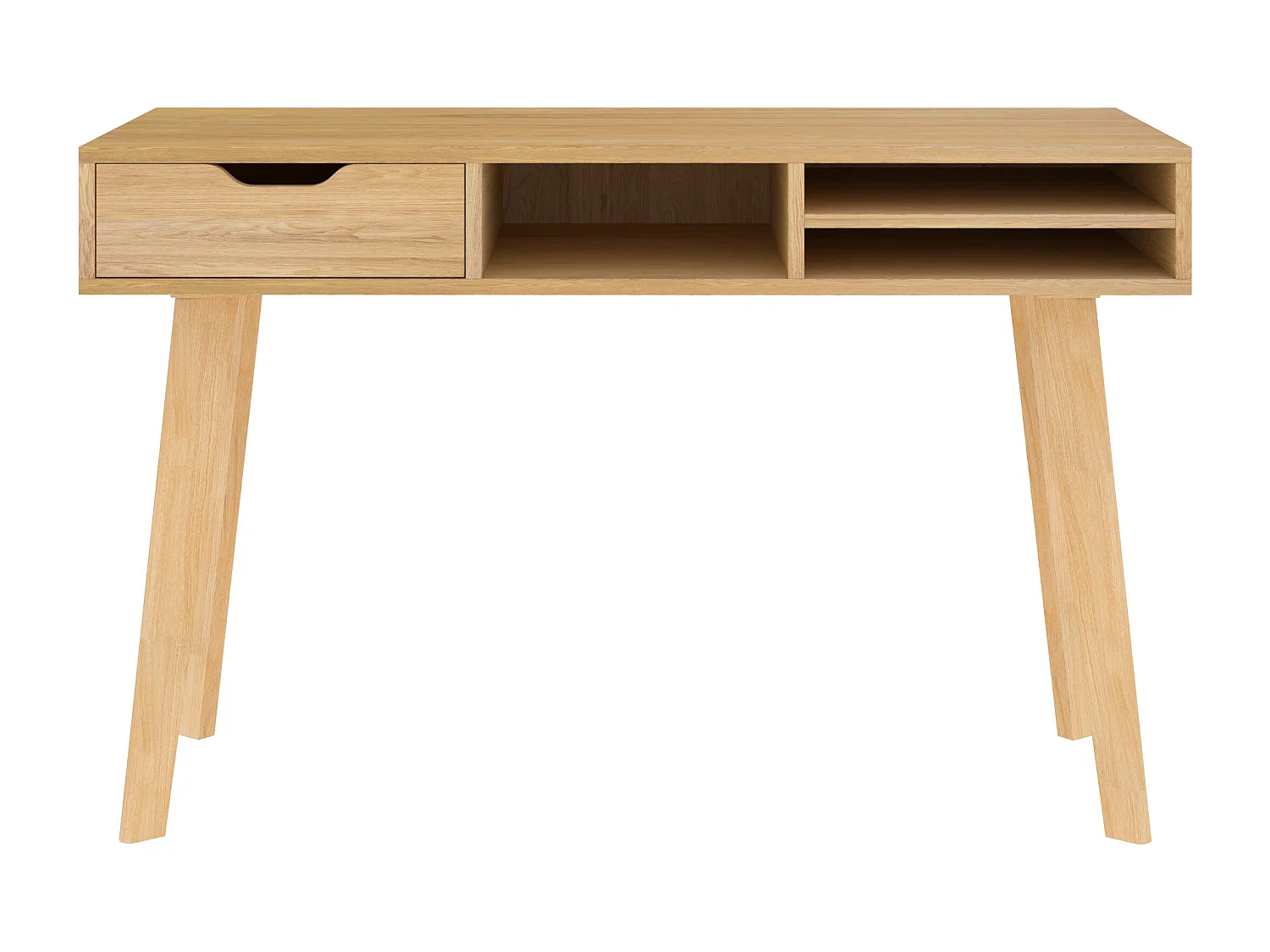 Scrivania con 1 cassetto e 3 nicchie in legno chiaro - Moka