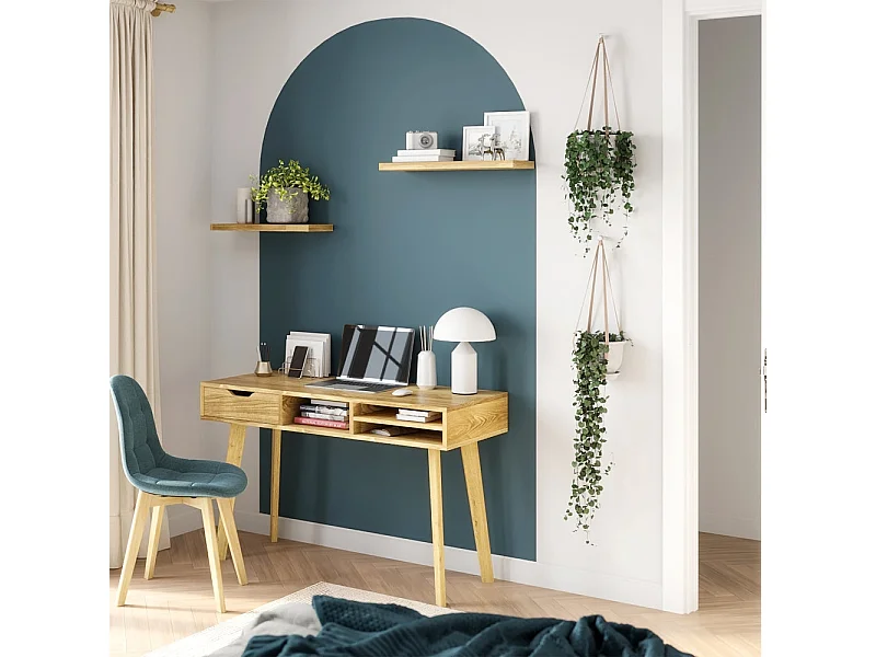 Scrivania con 1 cassetto e 3 nicchie in legno chiaro - Moka