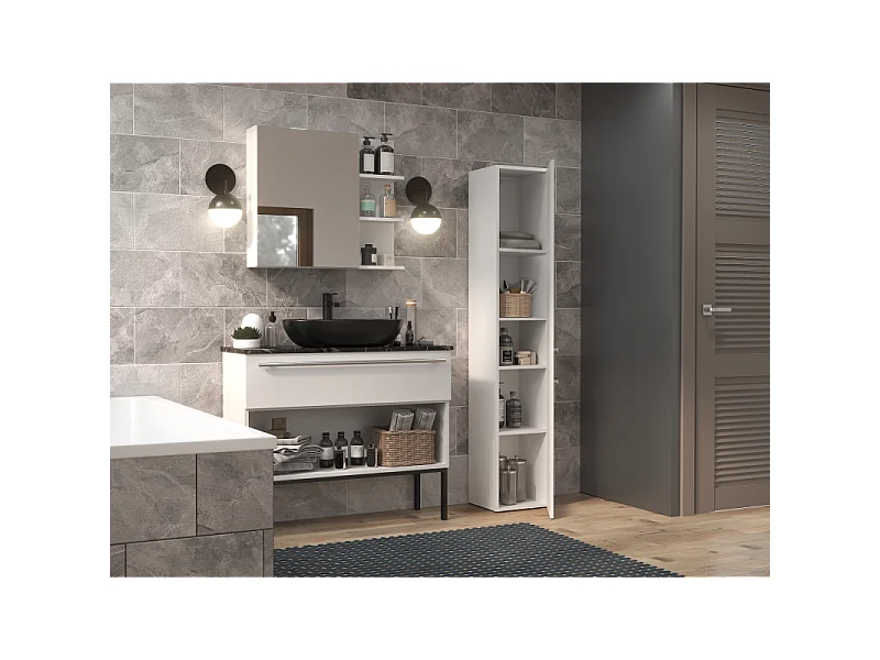 KOMMA - Meuble salle de bain 2 portes - 31x30x174 cm - Colonne rangement SDB