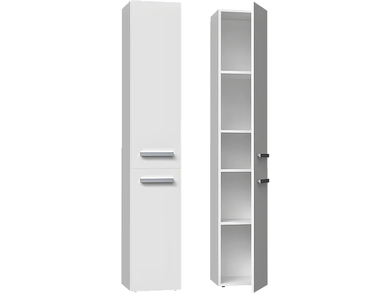 CDF Bad-Hochschrank NEL ll | Farbe: Weiß glänzend | Modernes Badregal | Stauraumschrank | Geräumige Einlegeböden | Türen | Einfache Montage | Stilvolle Griffe