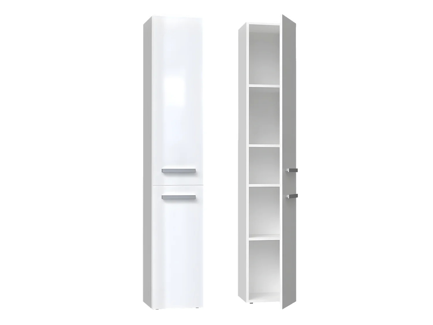 CDF Bad-Hochschrank NEL ll | Farbe: Weiß glänzend | Modernes Badregal | Stauraumschrank | Geräumige Einlegeböden | Türen | Einfache Montage | Stilvolle Griffe