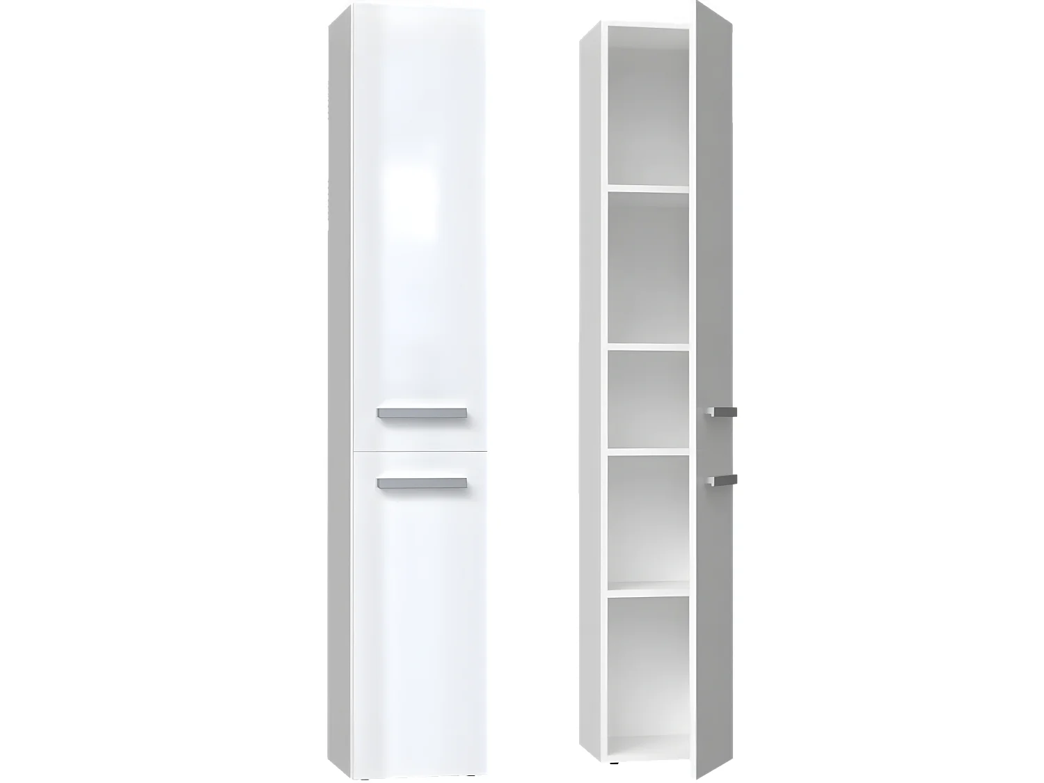 CDF Bad-Hochschrank NEL ll | Farbe: Weiß glänzend | Modernes Badregal | Stauraumschrank | Geräumige Einlegeböden | Türen | Einfache Montage | Stilvolle Griffe