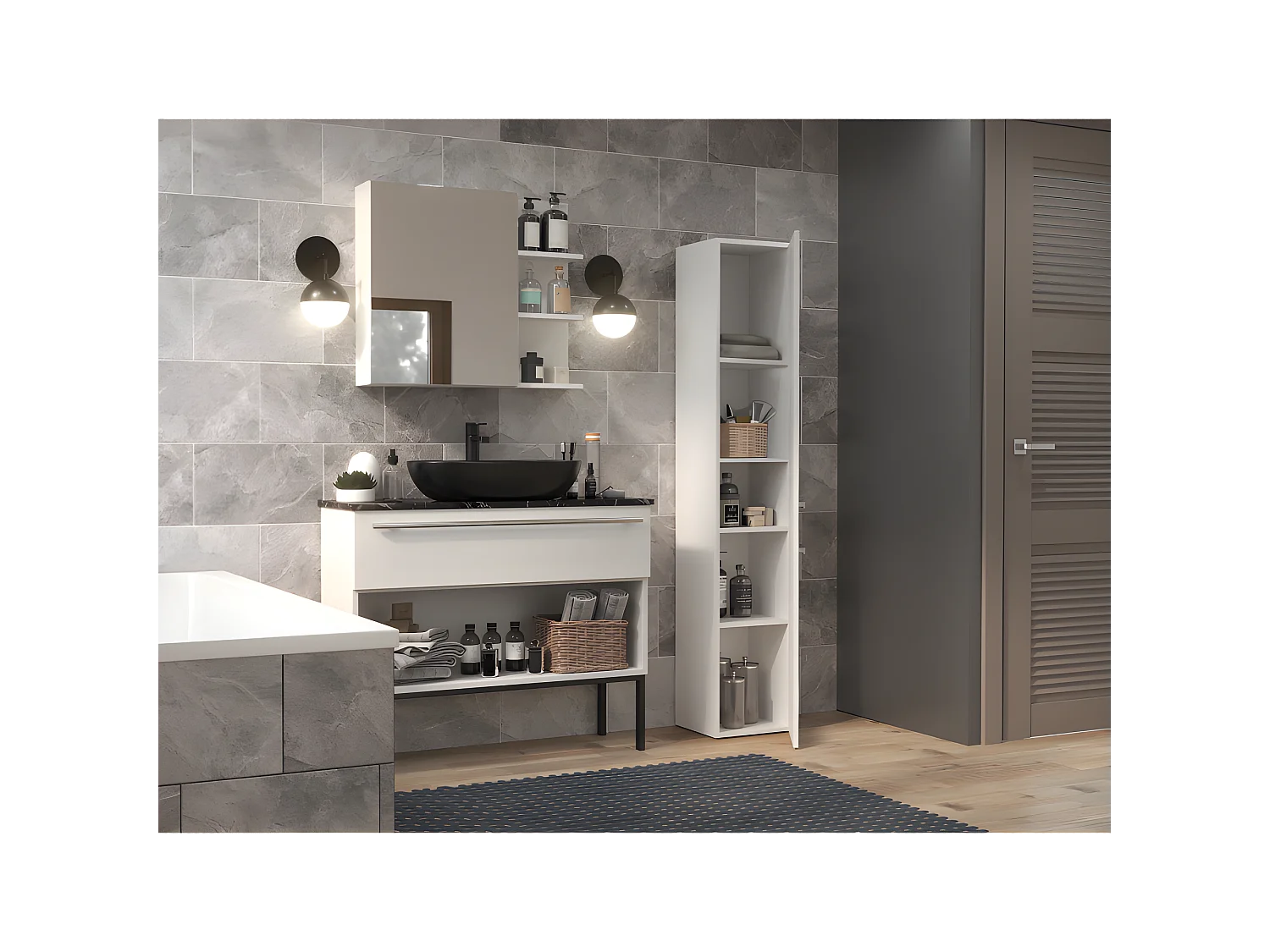 KOMMA - Mobile bagno a 2 ante - 31x30x174cm - Colonna portaoggetti bagno