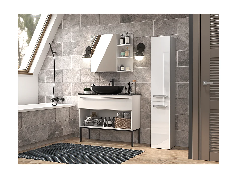 KOMMA - Meuble salle de bain 2 portes - 31x30x174cm - Colonne rangement SDB