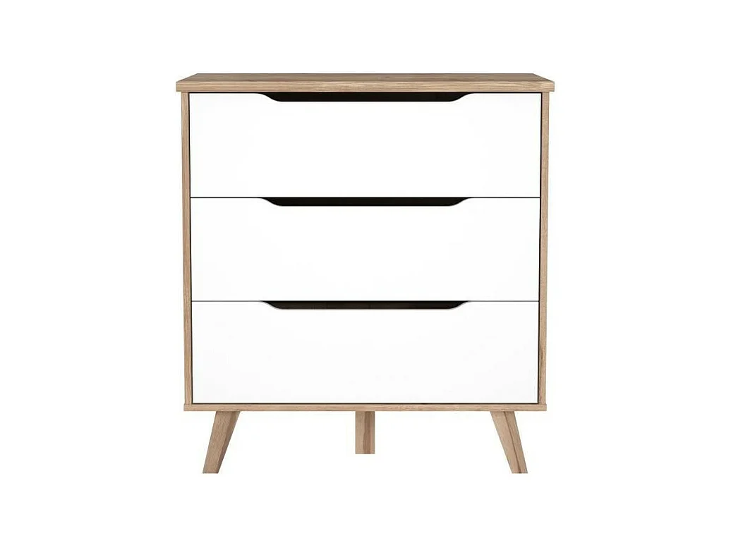 Cassettiera a 3 cassetti rovere e bianco opaco Piedi solidi Scandinavo 80 cm VANKKA
