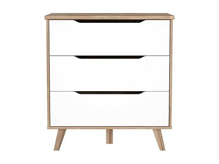Commode 3 Tiroirs Scandinave - Décor Chene Sonoma - Pieds En Massif - L