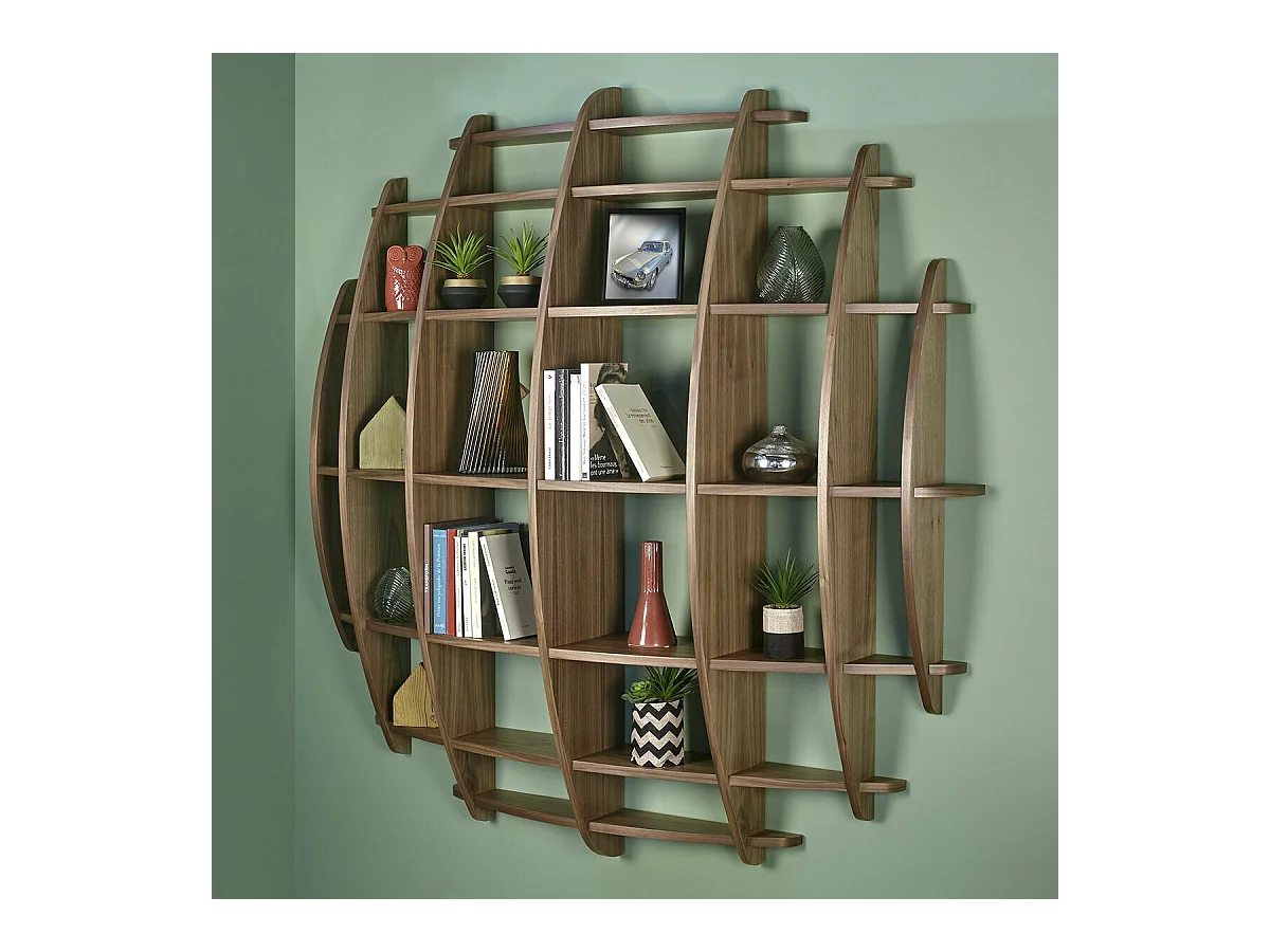 Etagère murale Demi lune  panneaux de fibres plaquage noyer DEVA
