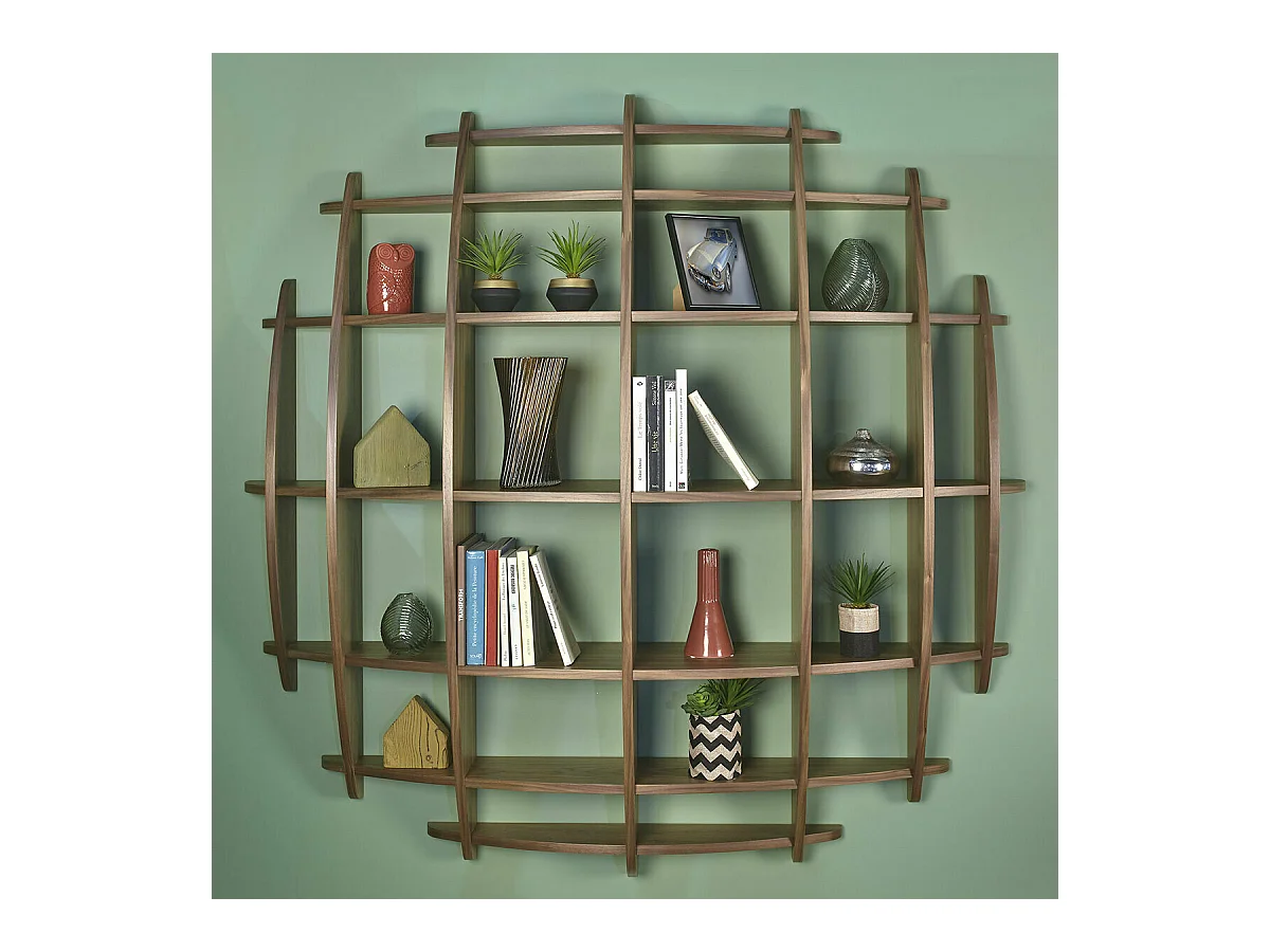Etagère murale Demi lune  panneaux de fibres plaquage noyer DEVA