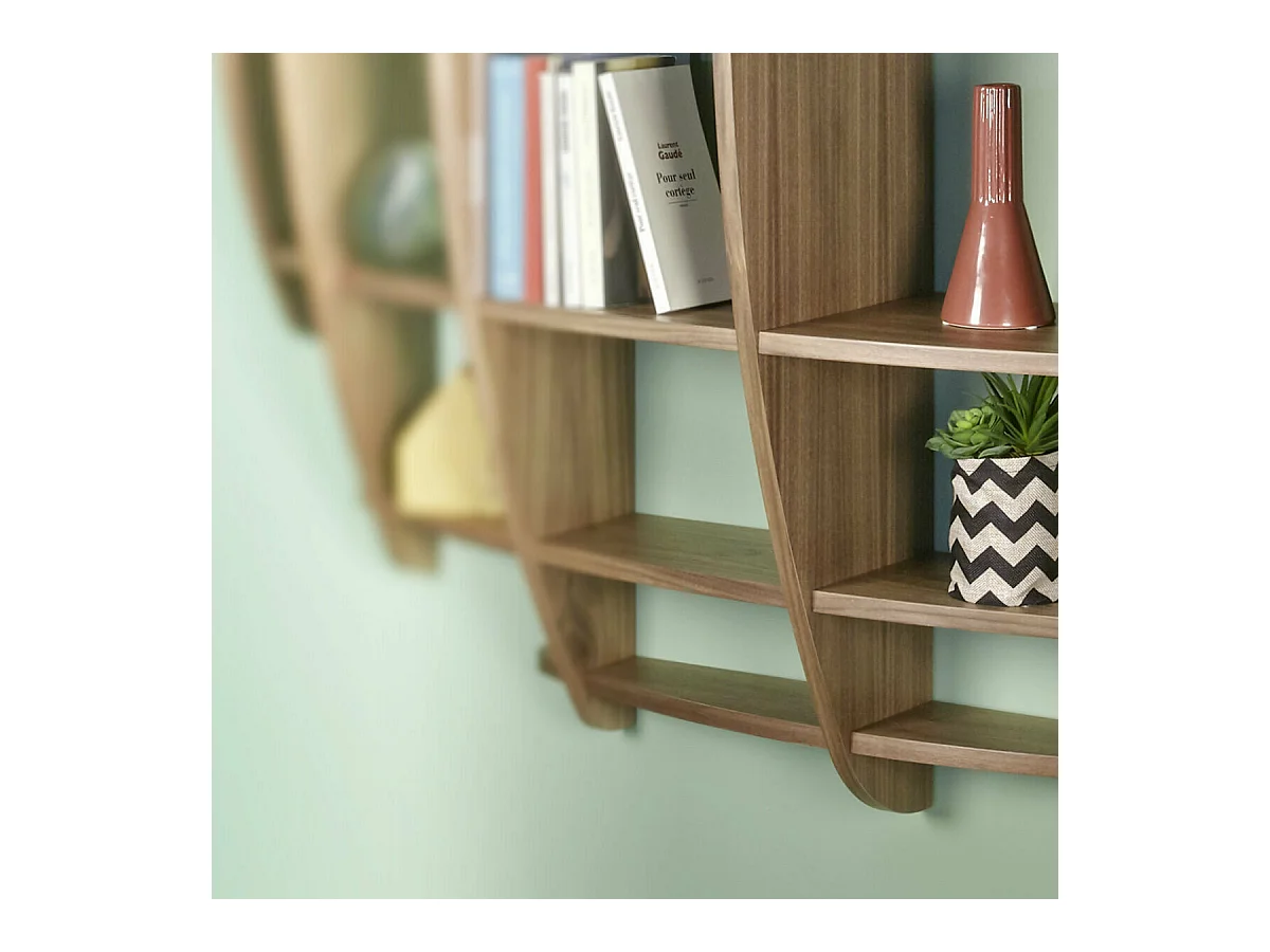 Etagère murale Demi lune  panneaux de fibres plaquage noyer DEVA
