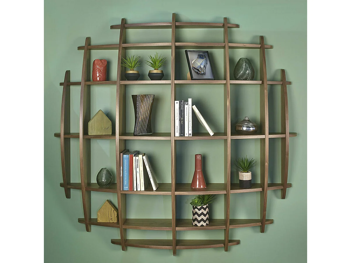 Etagère murale Demi lune  panneaux de fibres plaquage noyer DEVA