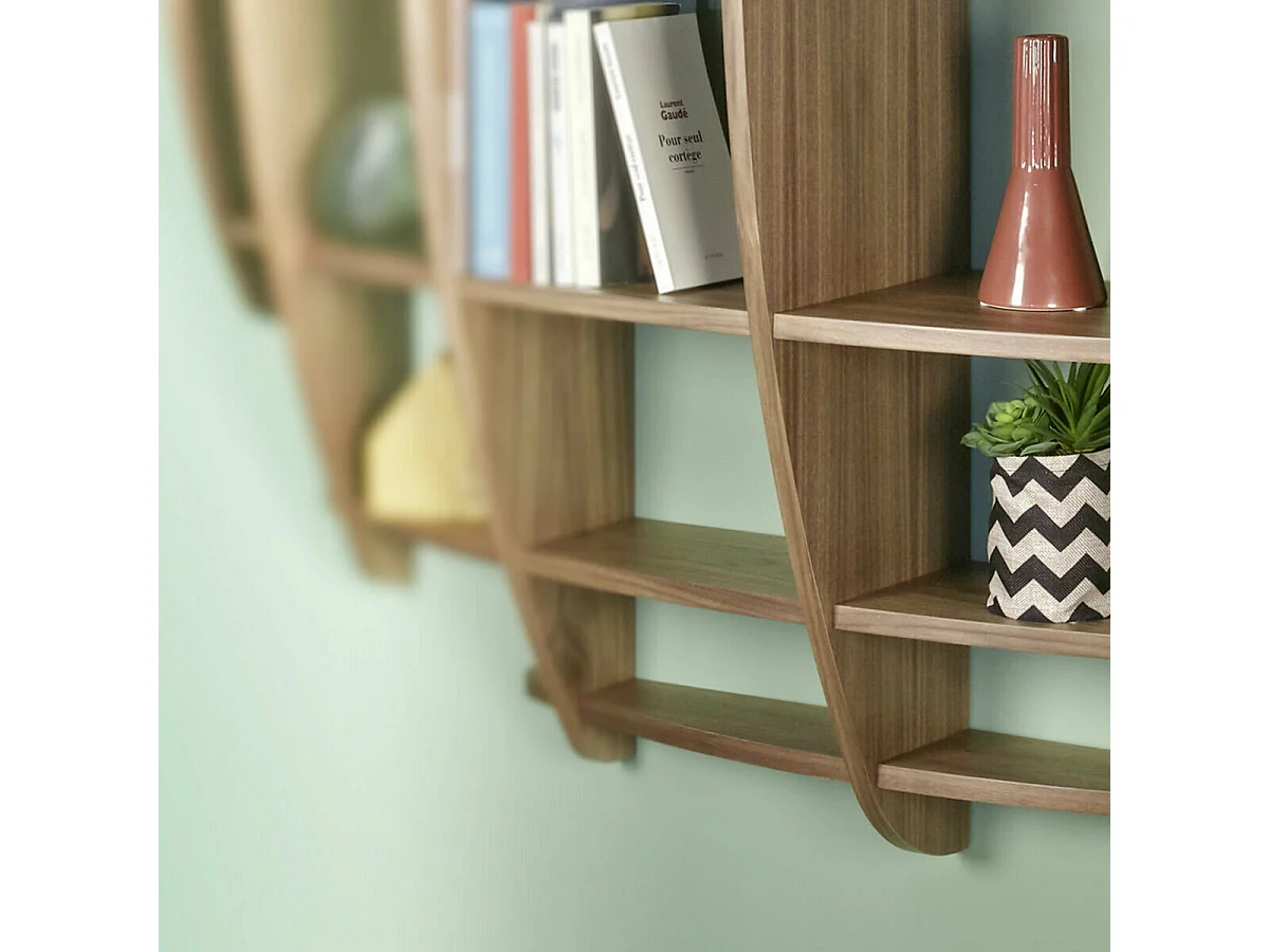 Etagère murale Demi lune  panneaux de fibres plaquage noyer DEVA