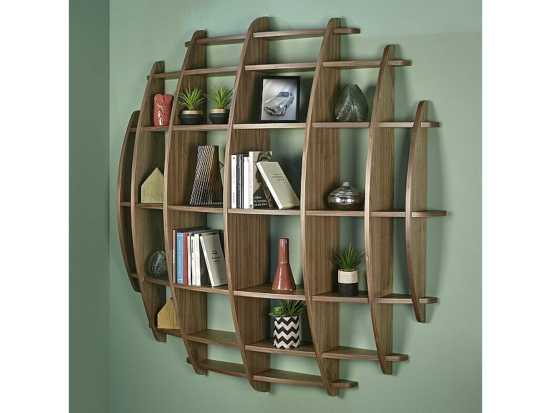 Etagère murale Demi lune  panneaux de fibres plaquage noyer DEVA