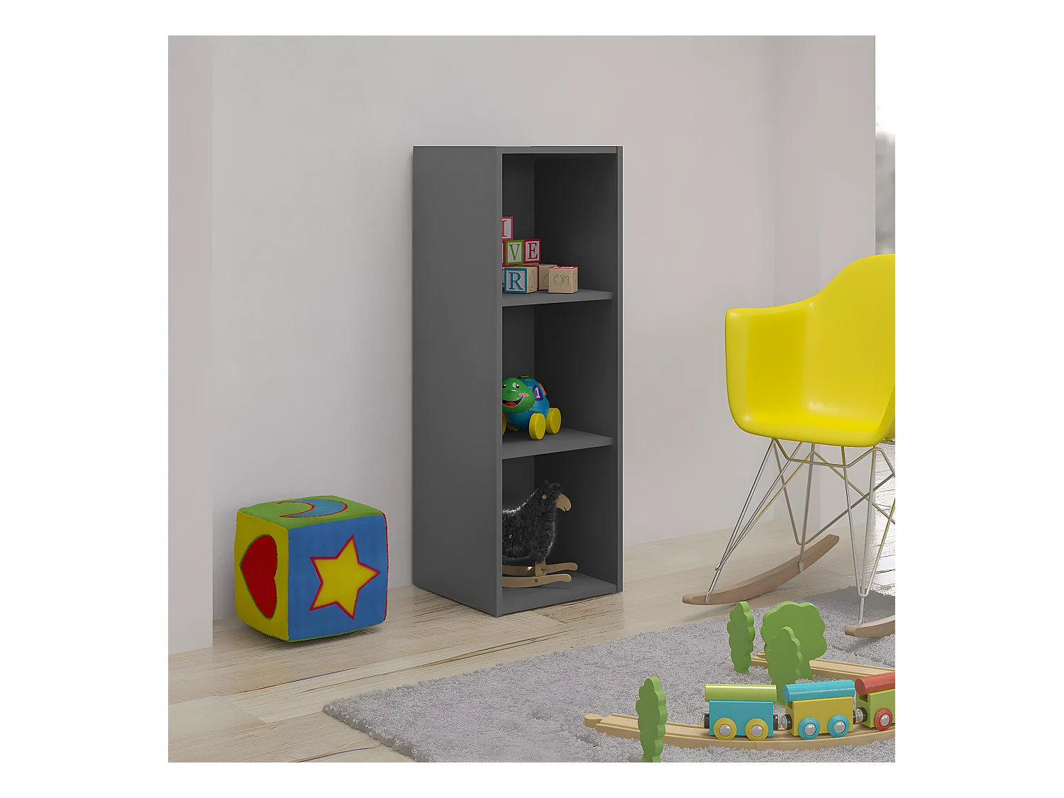 Casier de rangement 3 cases  panneaux de fibres gris TIMEUS