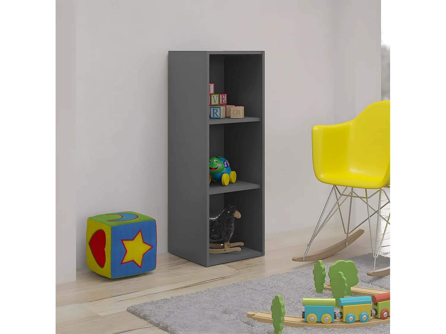 Casier de rangement 3 cases  panneaux de fibres gris TIMEUS