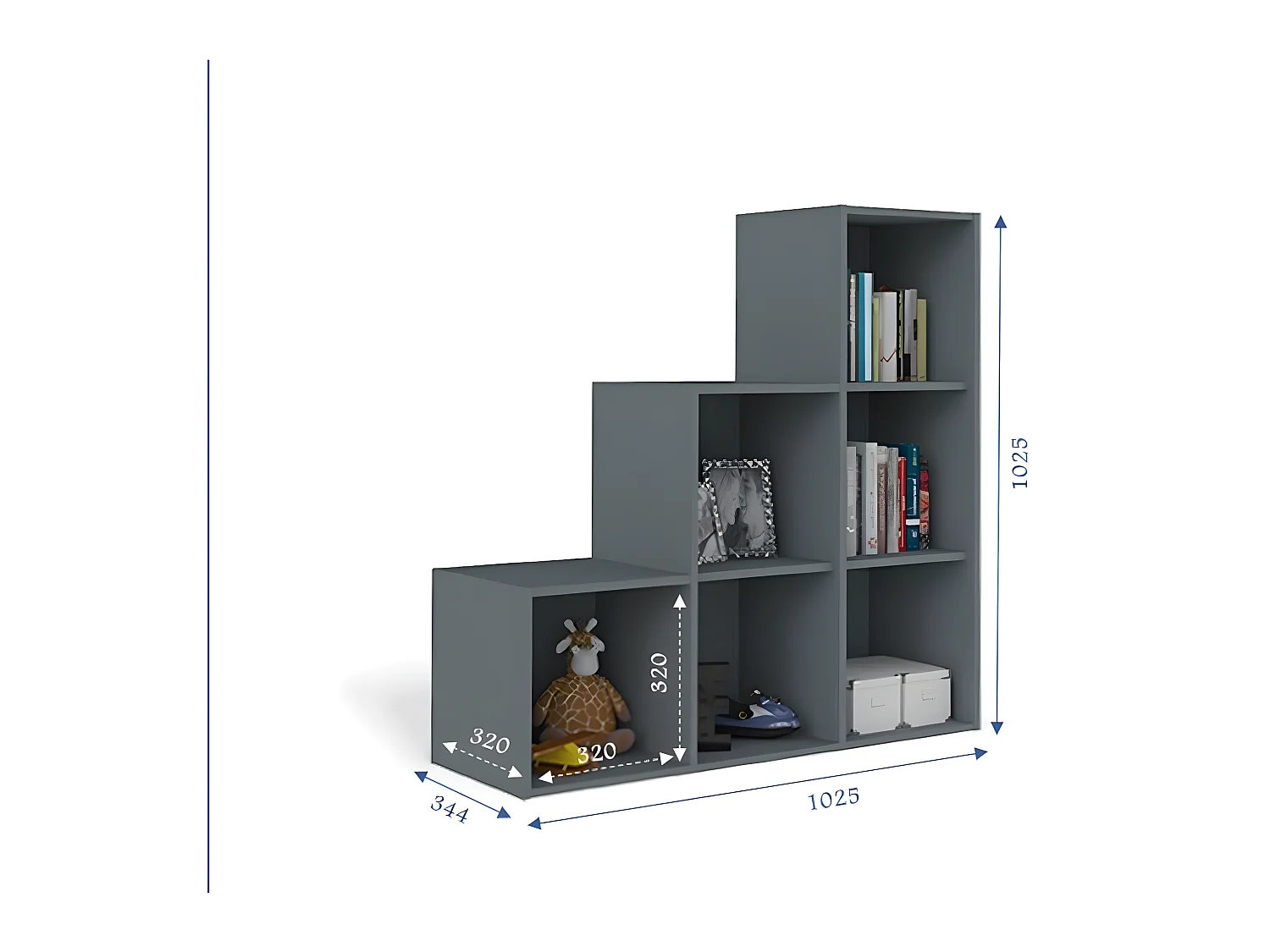 Casier de rangement Escalier  panneaux de fibres gris TIMEUS