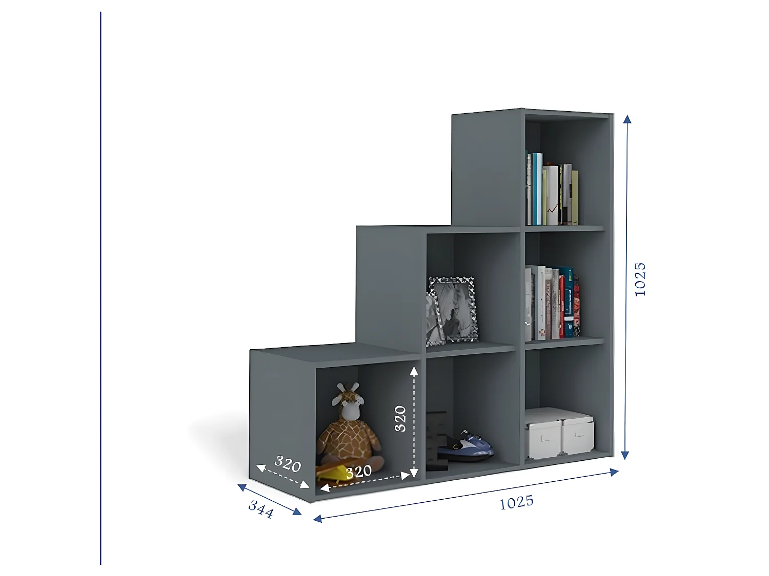 Casier de rangement Escalier  panneaux de fibres gris TIMEUS