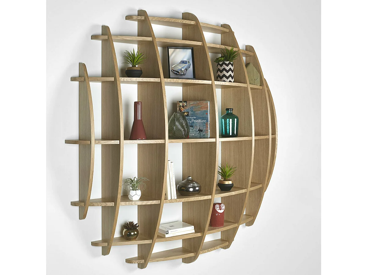 Etagère murale Demi lune  panneaux de fibres plaquage chêne DEVA