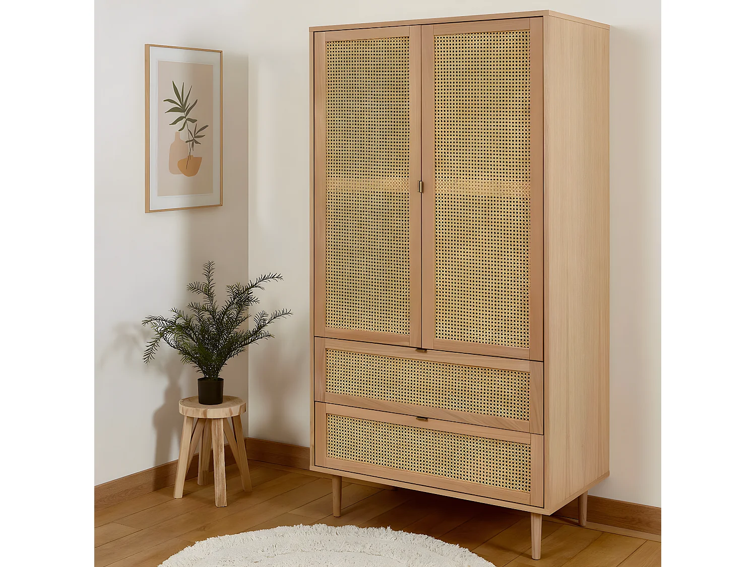 Armoire 2 portes et 2 tiroirs 194 cm bois massif bois naturel STELLA