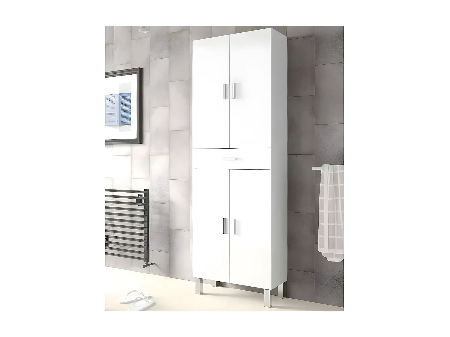 Colonne 4 portes et 1 tiroir blanc brillant L60 cm