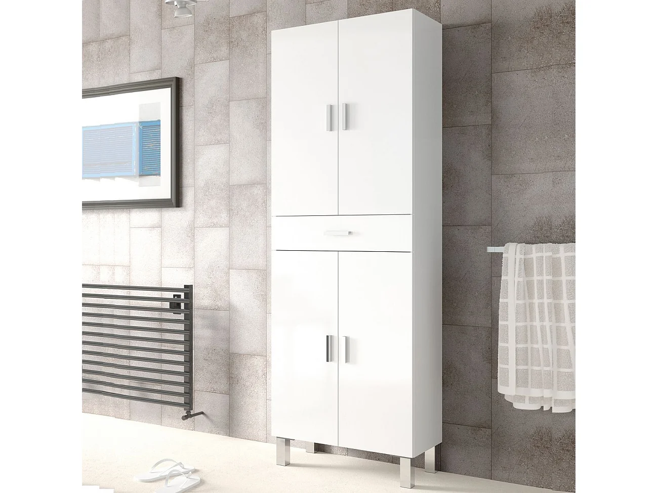 Säule 4 Türen und 1 Schublade glänzend weiß L60 cm