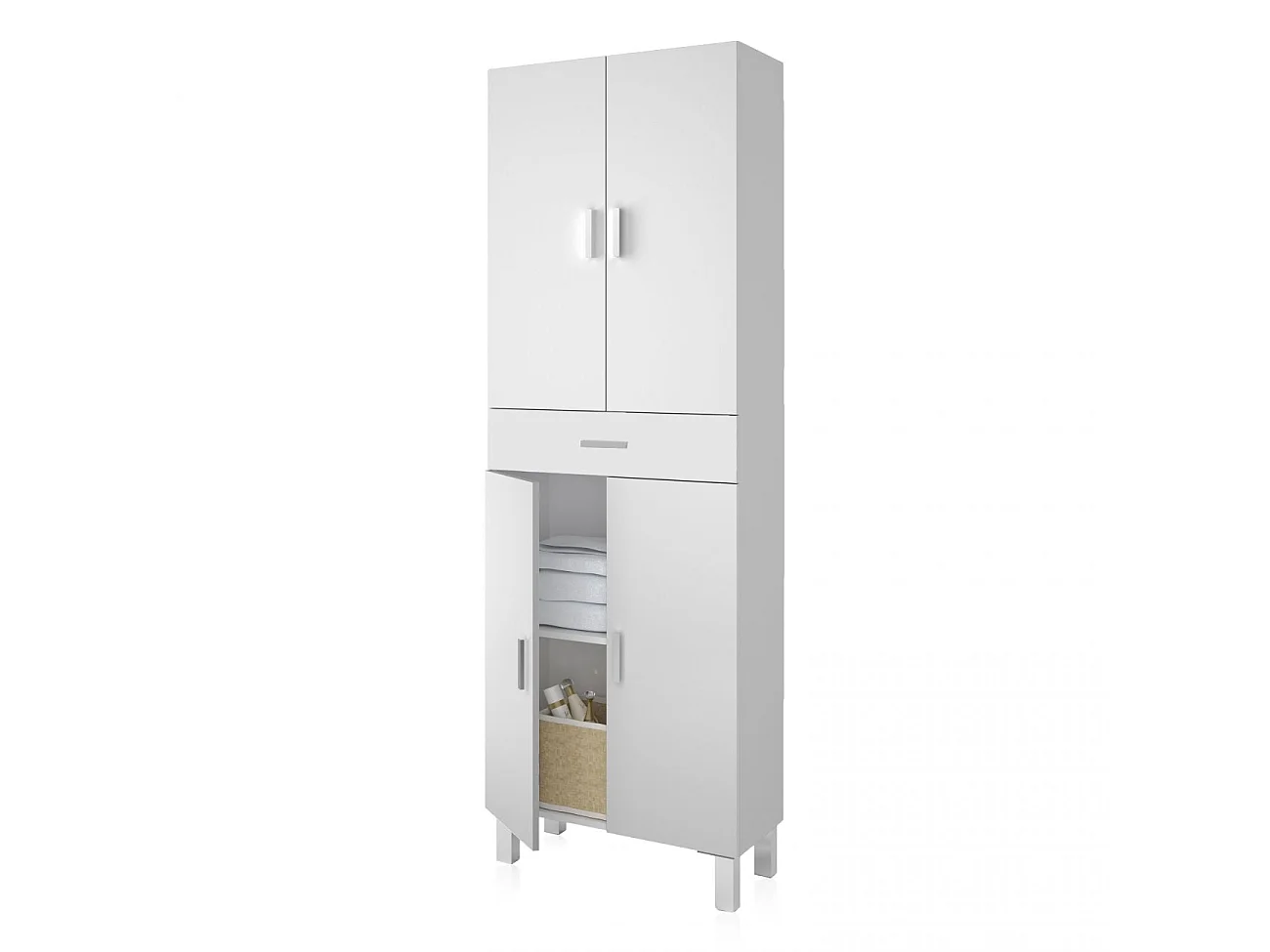 Säule 4 Türen und 1 Schublade glänzend weiß L60 cm