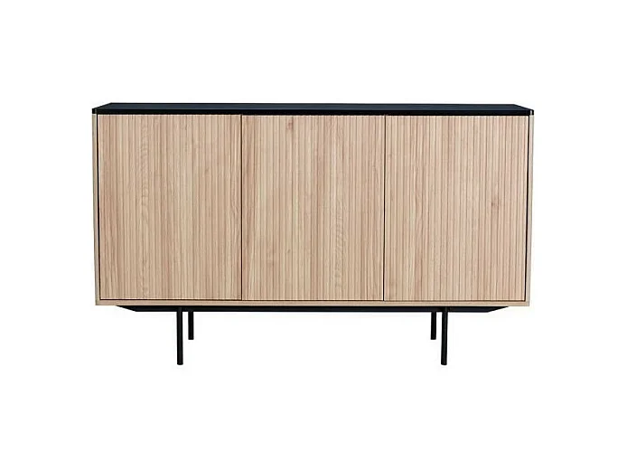 Buffet - Décor bois et noir - 3 portes - MEMPHIS - L 140 x P 39 x H 82,80 cm