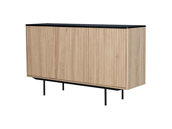 Buffet - Décor bois et noir - 3 portes - MEMPHIS - L 140 x P 39 x H 82,80 cm