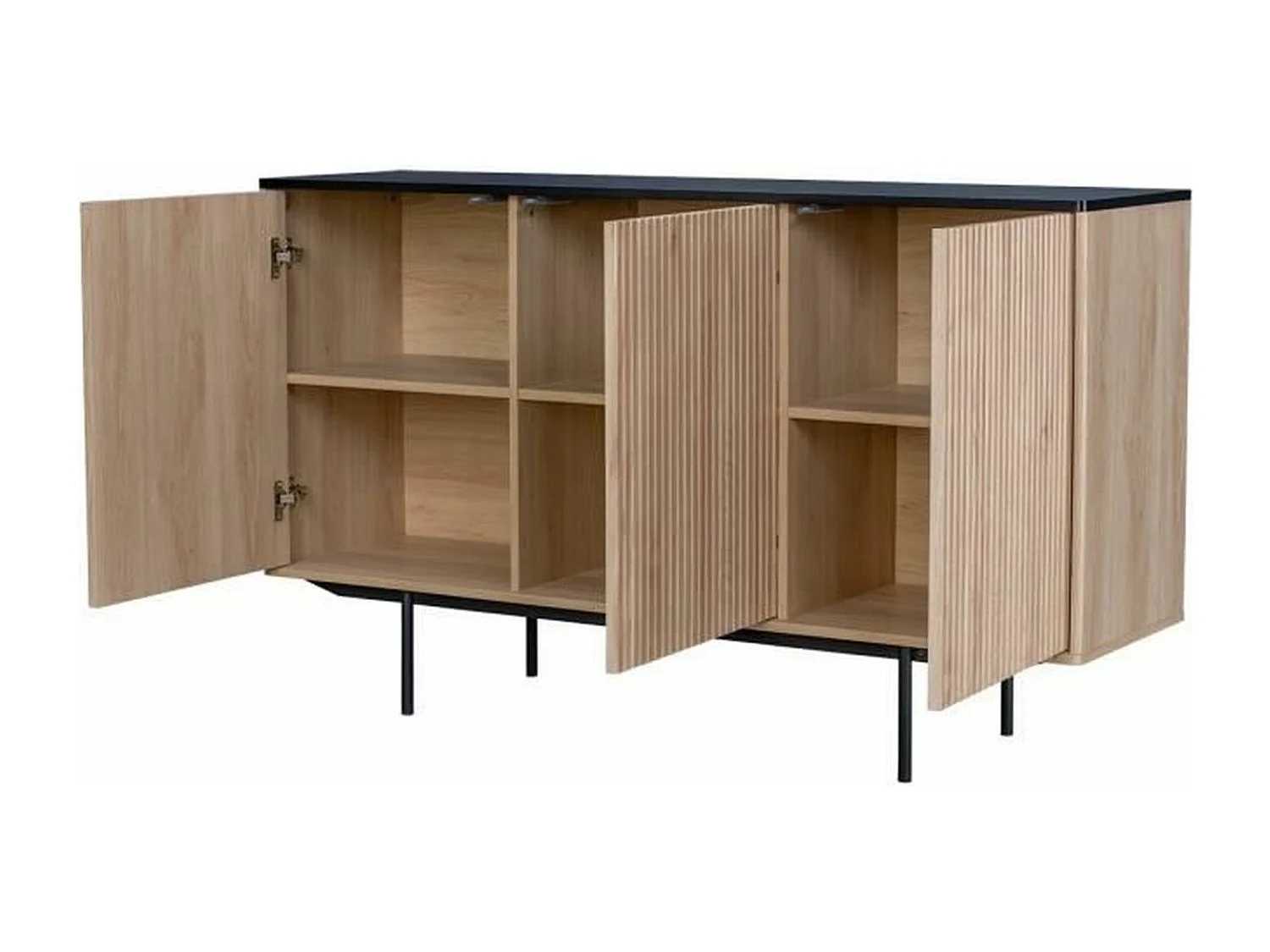 Buffet - Décor bois et noir - 3 portes - MEMPHIS - L 140 x P 39 x H 82,80 cm