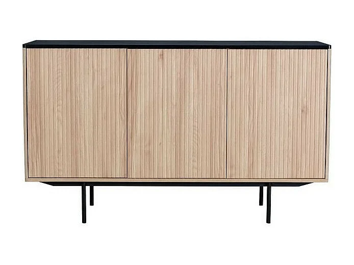 Buffet - Décor bois et noir - 3 portes - MEMPHIS - L 140 x P 39 x H 82,80 cm