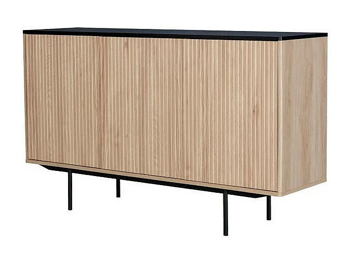 Buffet - Décor bois et noir - 3 portes - MEMPHIS - L 140 x P 39 x H 82,80 cm