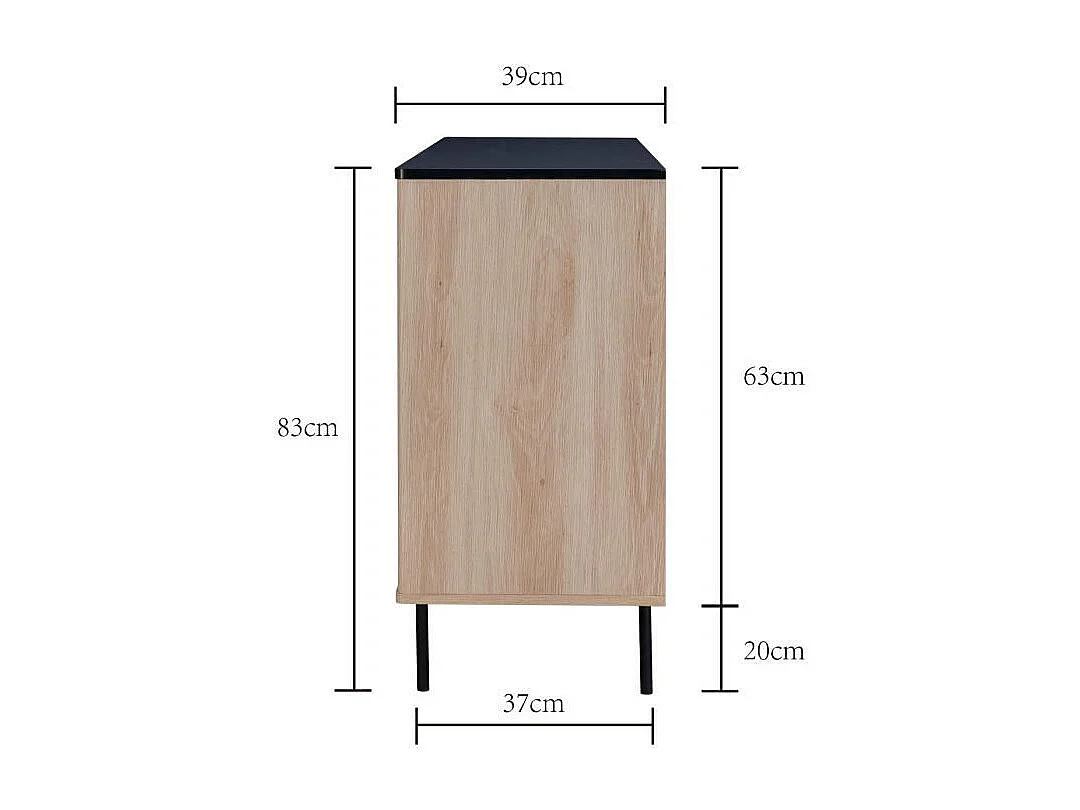 Buffet - Décor bois et noir - 3 portes - MEMPHIS - L 140 x P 39 x H 82,80 cm