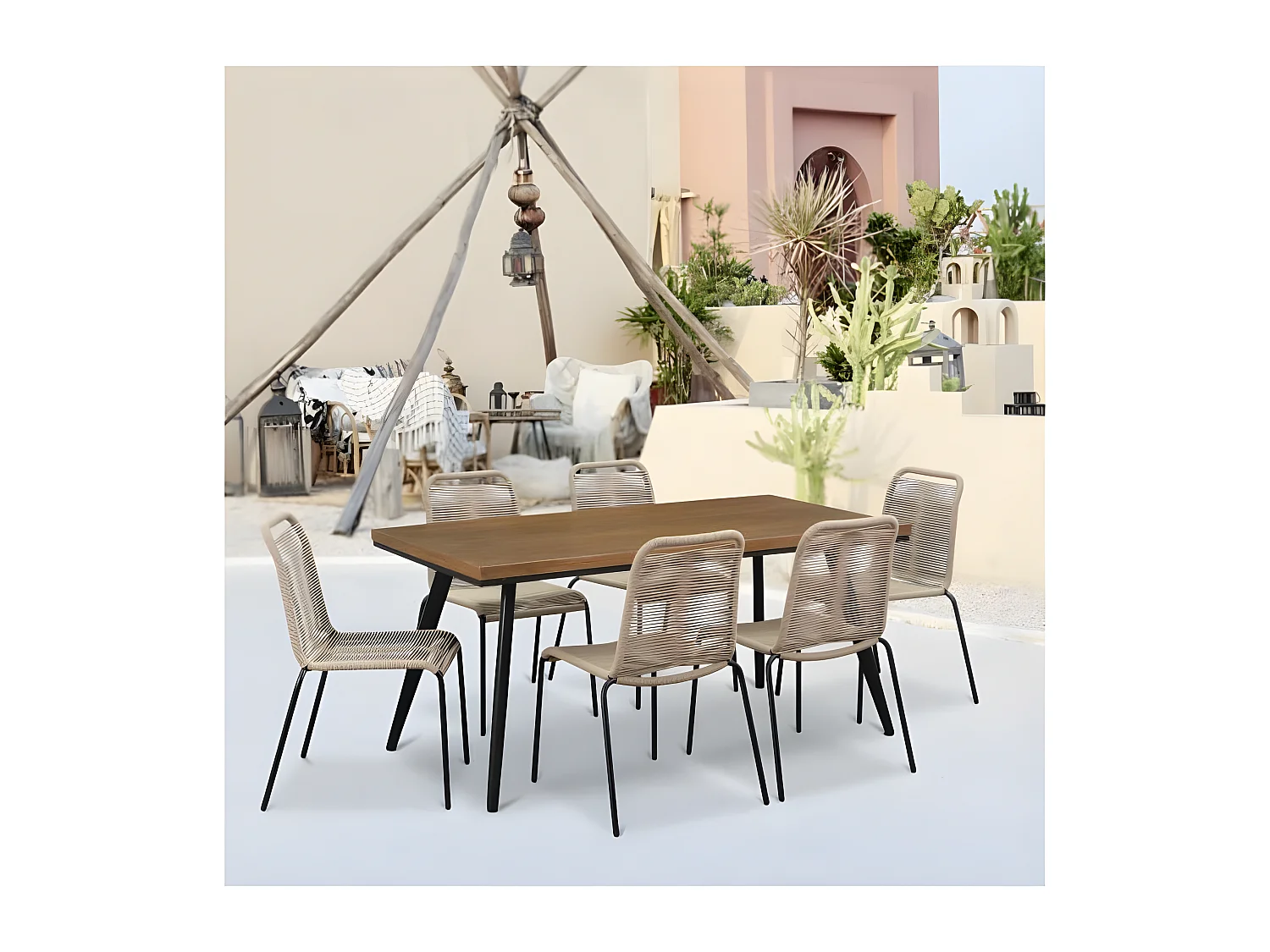 Table a manger de jardin - Acier + Bois - 160 x 80 x 74 cm