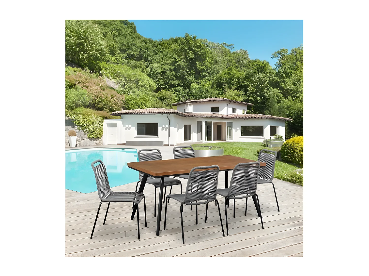 Table a manger de jardin - Acier + Bois - 160 x 80 x 74 cm