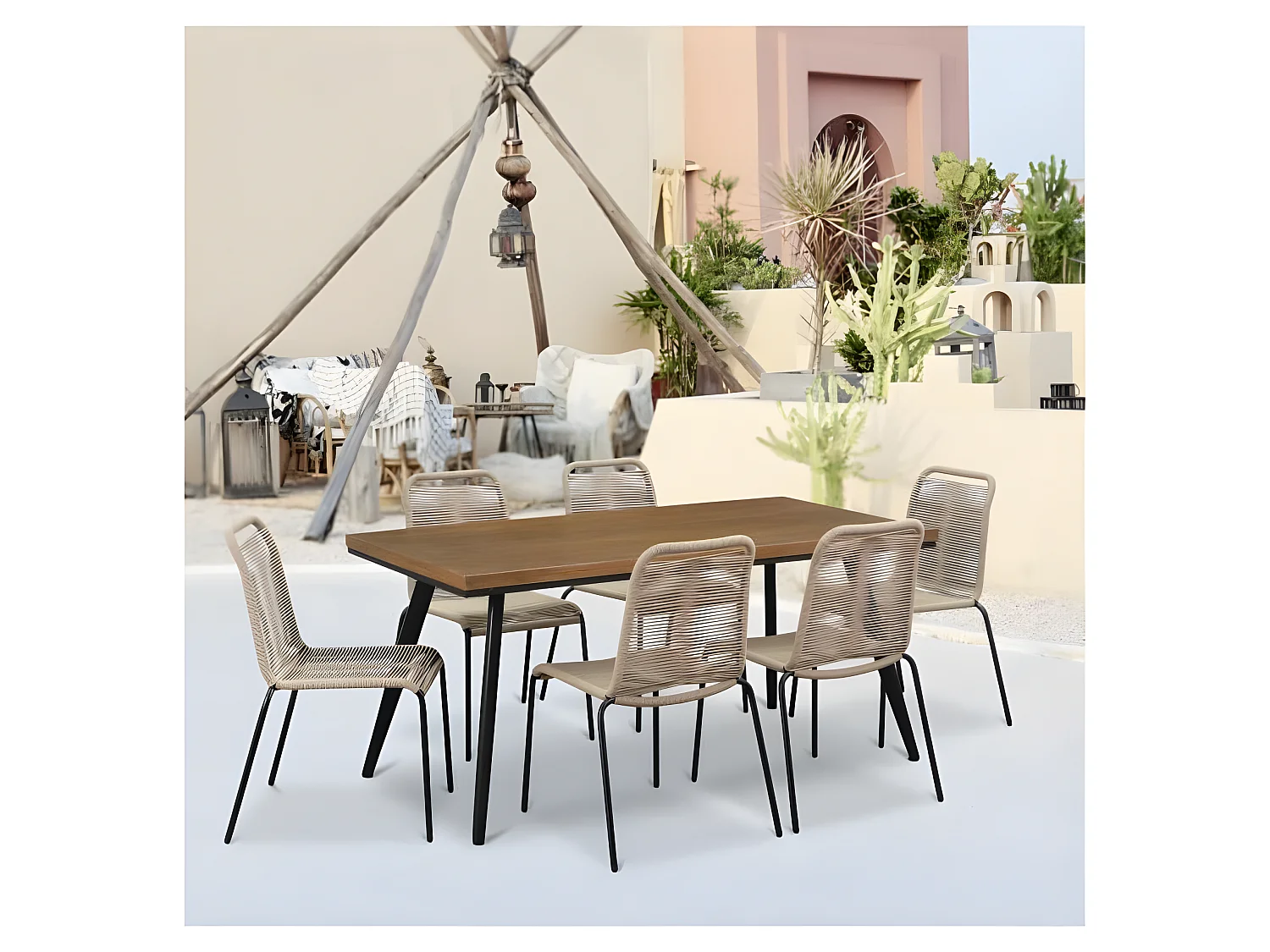 Table a manger de jardin - Acier + Bois - 160 x 80 x 74 cm