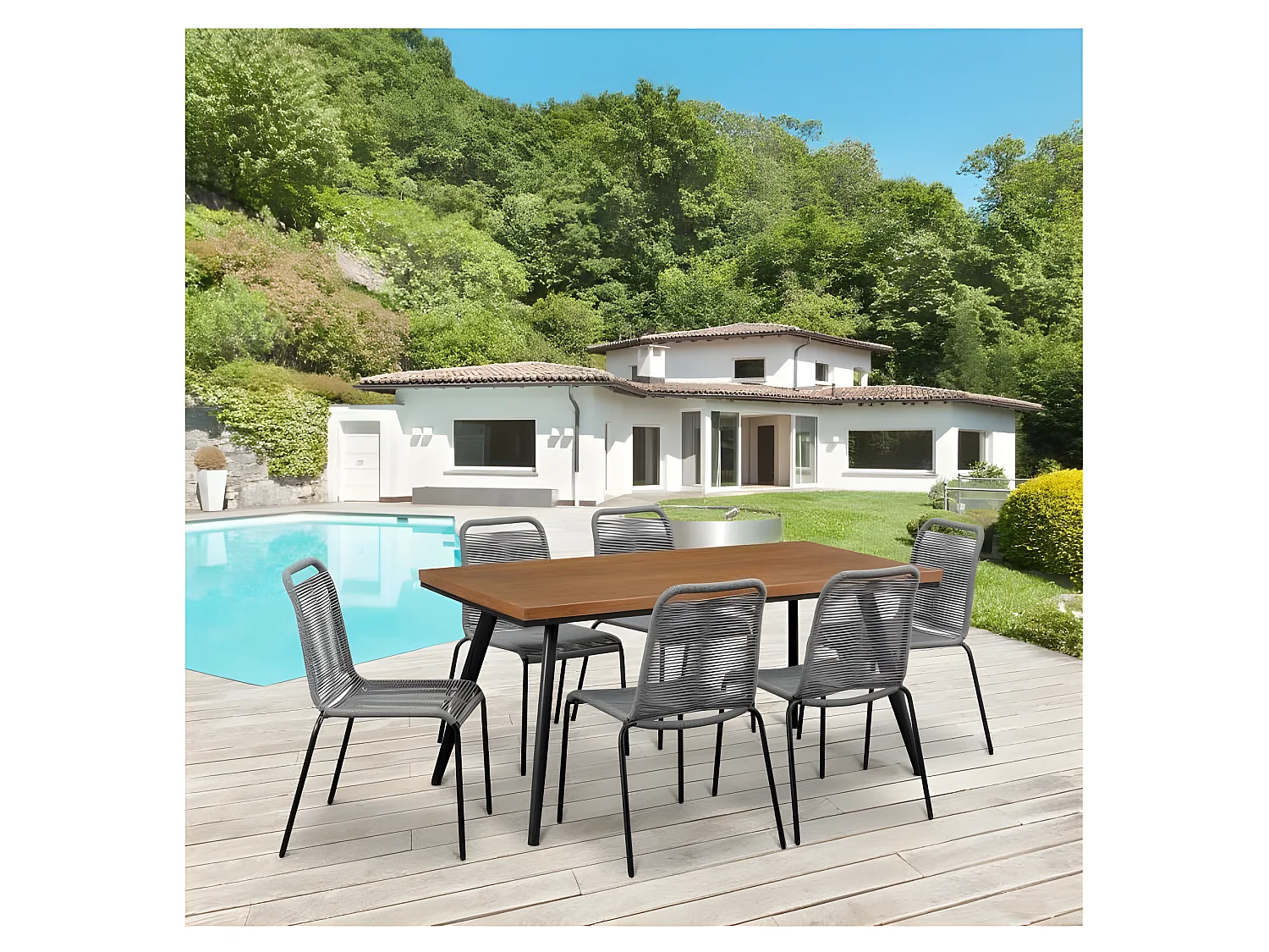 Table a manger de jardin - Acier + Bois - 160 x 80 x 74 cm