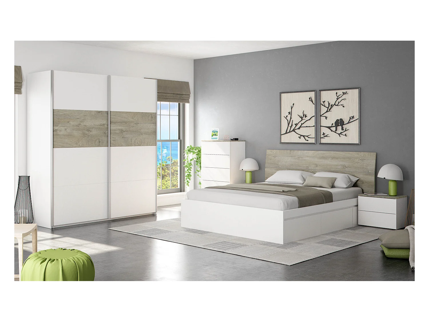 Bett-Kopfteil Und 2 Nachttische Set Merlin