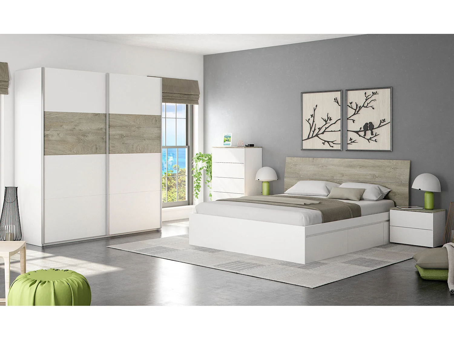 Bett-Kopfteil Und 2 Nachttische Set Merlin