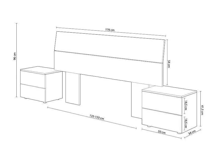 Bett-Kopfteil Und 2 Nachttische Set Merlin