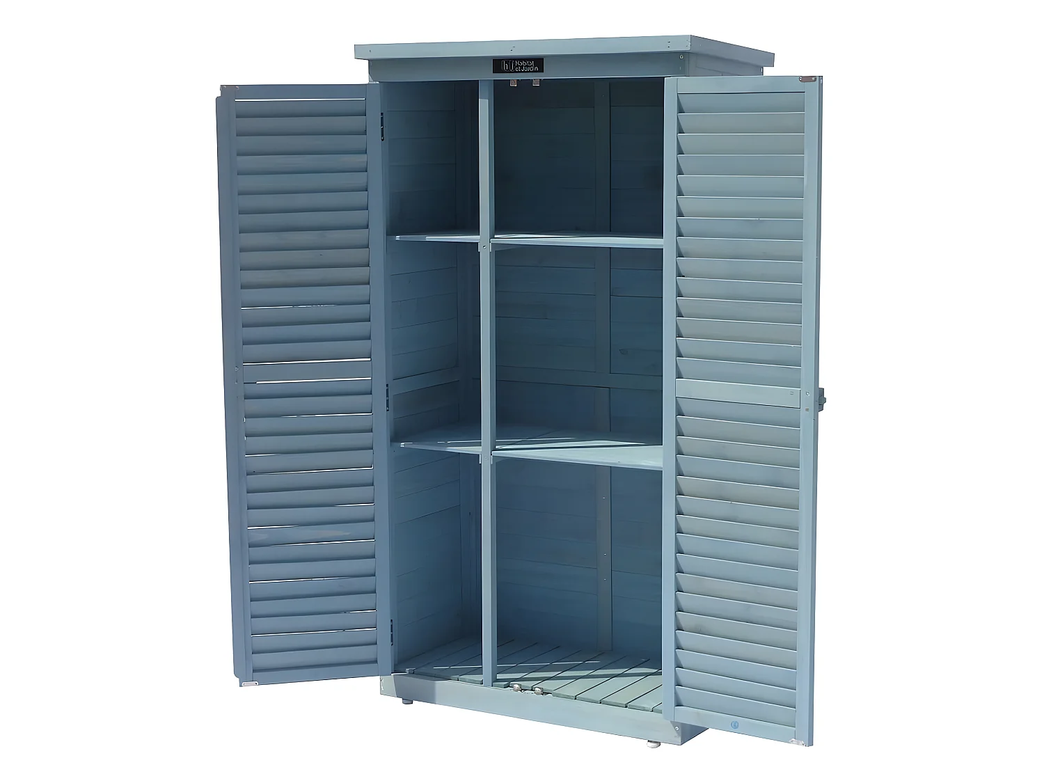 Armário de jardim "Space" em madeira de abeto com 2 prateleiras e fechadura - Azul céu