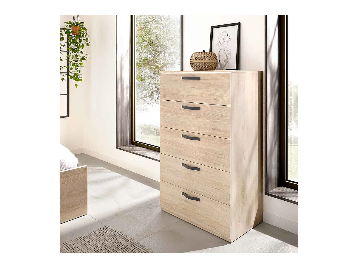 Cómoda Vasa 5 cajones natural 117,1x70,2x44,7 cm