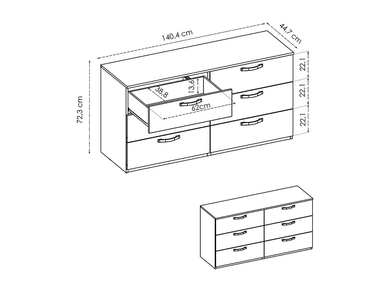 Commode double à 6 tiroirs Vasa Natural