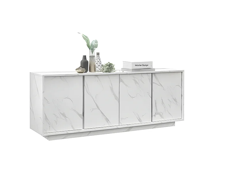 Buffet 4 Portes - Marbre blanc - L 180 x P 43 x H 70 Cm - MARMO