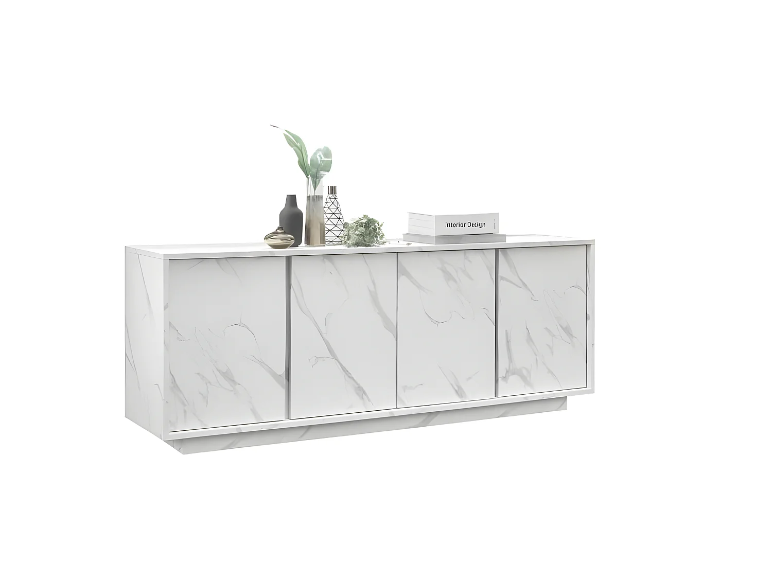 Buffet 4 Portes - Marbre blanc - L 180 x P 43 x H 70 Cm - MARMO