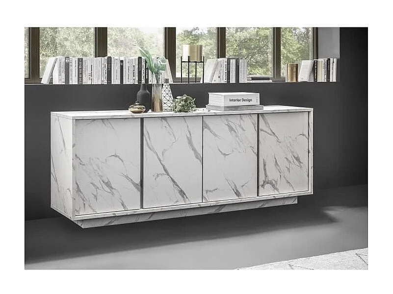 Buffet 4 Portes - Marbre blanc - L 180 x P 43 x H 70 Cm - MARMO