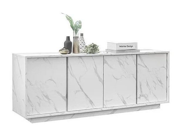 Buffet 4 Portes - Marbre blanc - L 180 x P 43 x H 70 Cm - MARMO